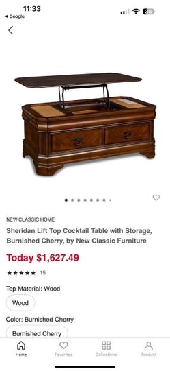 Sheridan Lift Top Cocktail Table With Storage Burnished Cherry By New Classic Furniture 