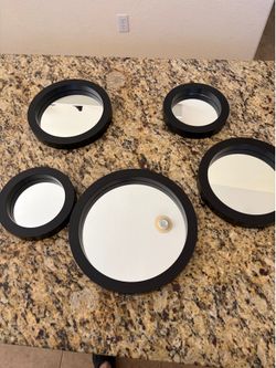 Set of 5 Round Black Framed Wall Mirrors