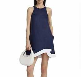 STAUD Navy blue linen mini dress