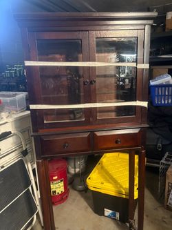 Dark Wood China Cabinet with Glass Doors