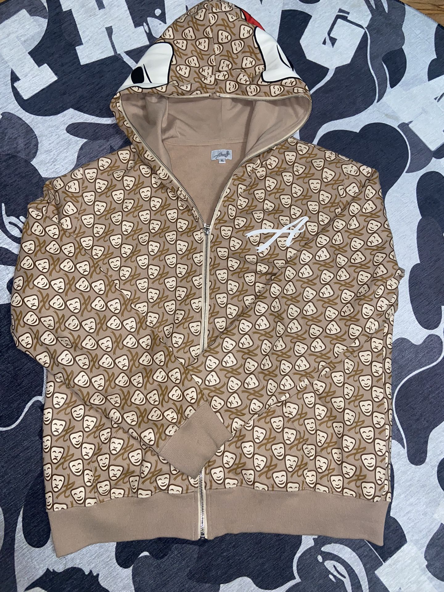 Asaali 1st Beige All Over Print White Leather Mask Hoodie