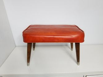 Mid Century Ottoman Foot Stool Leather Orange Tapered Legs Rectangular modern 