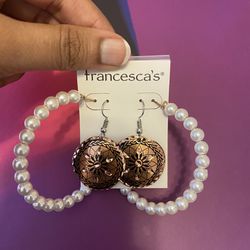 Faux Pearl Hoops And Copper Earrings