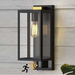 Sensor Outdoor Wall Lights,3 Lighting Modes Porch Light, Dusk to Dawn Wall Mount Light Fixtures, Black Square Exterior Wall Lanterns for Outside House