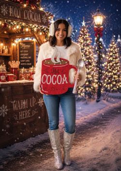 ✨ Handcrafted Bling Hot Cocoa Mug Christmas Door Hanger – Rhinestone Holiday Decor