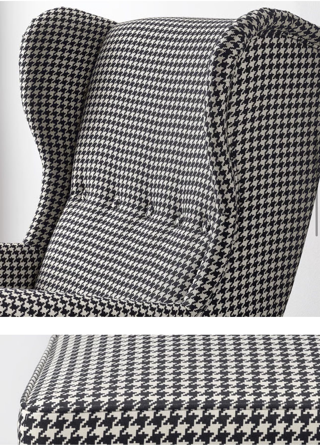 IKEA STRANDMON Armchair and ottoman, Vibberbo black/beige