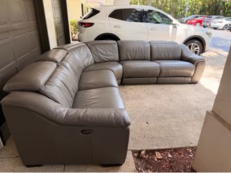 Gray Leather Electric Recliner Sectional Sofa Couch