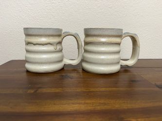 Homemade Studio Pottery Set of Glazed Drip Mugs