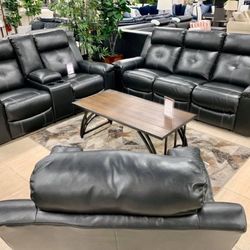 Kempten Black LED Reclining Living Room Set / couch /Sofa and Loveseat