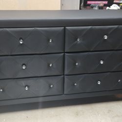 Wood Contemporary Faux Leather Dresser, Black (Slight Damage See Pic #5)