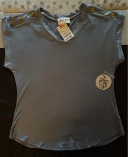 Women V-Neck Top with Gold Buttons