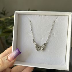 Diamond Butterfly Silver Necklace 