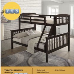 Expresso Full / Twin Wooden Bunkbed With Both Nice Mattresses Included  👈🏼 