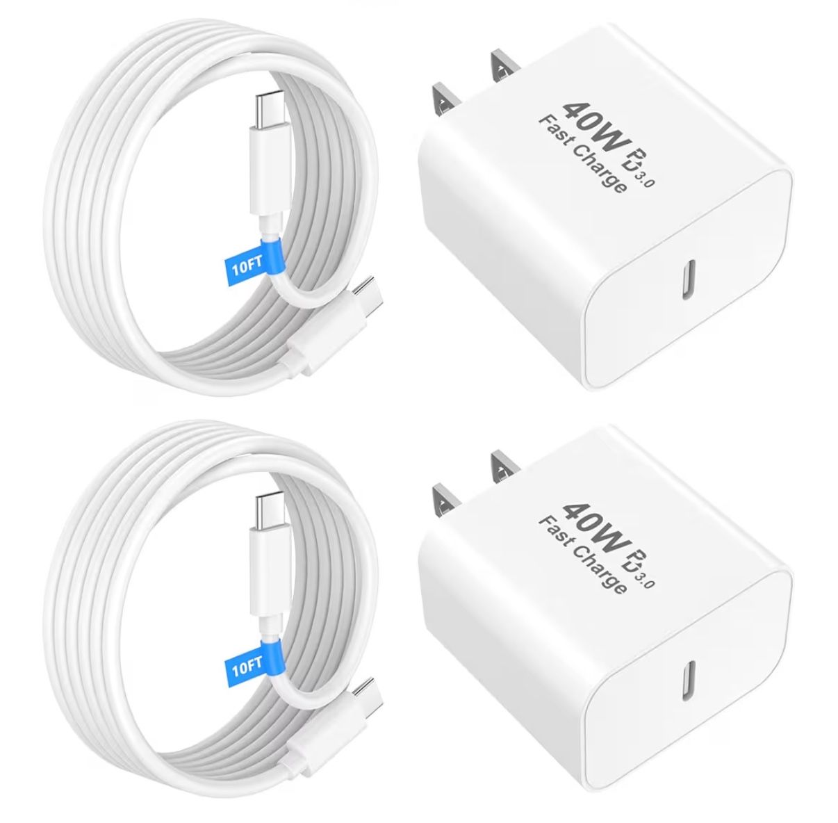 Fast Charging 10 FT, 2 Pack 40W USB C Charger Block for iPhone 17-15