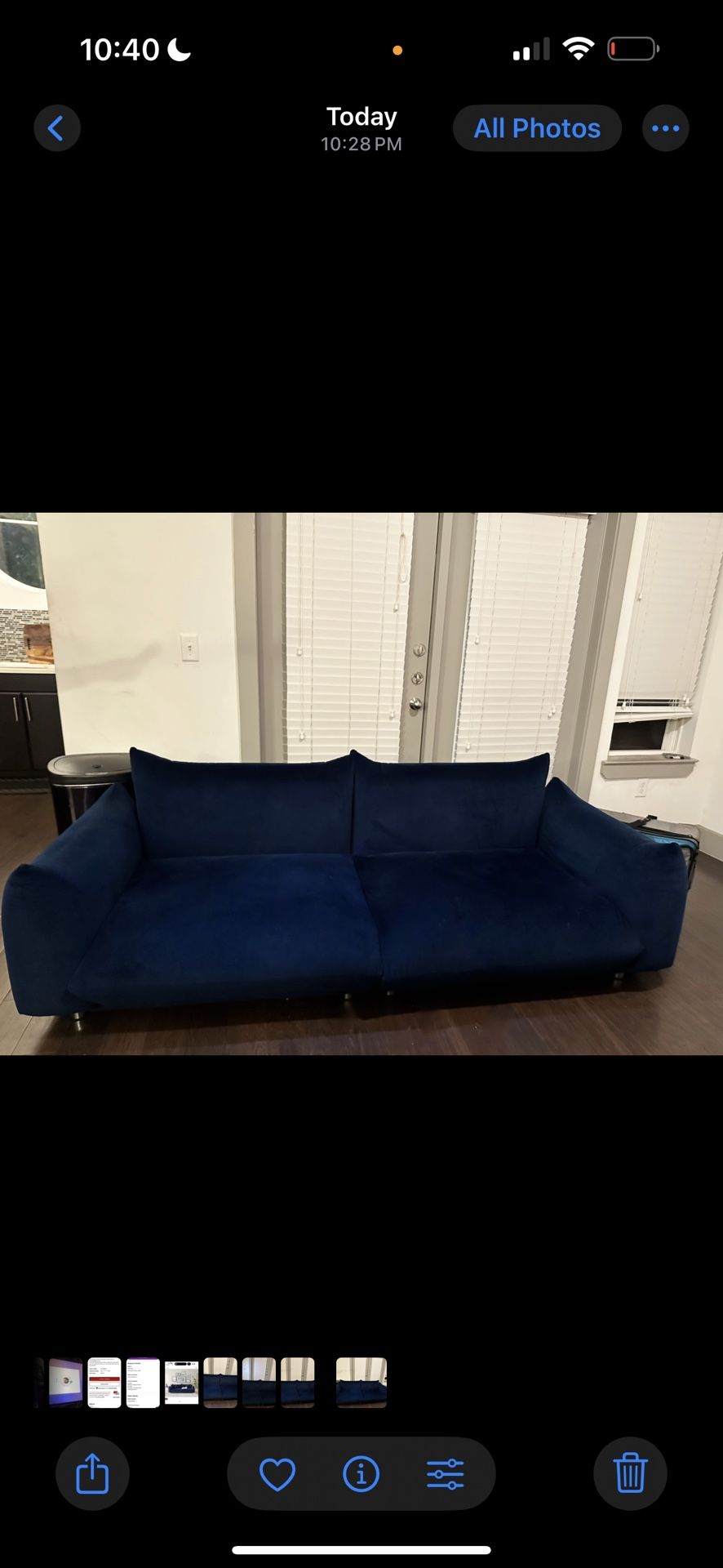 Dark Blue Velvet Modern Couch