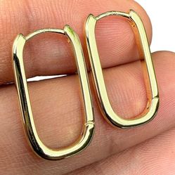 Gold Hoop Earrings 14K Gold Plated 925 Sterling Silver, Oval Hoops, Minimalist Gift for Her