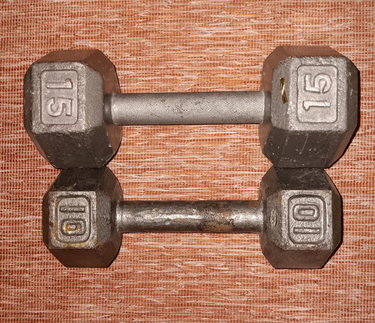 Two Weights: 15 & 10 Ib Dumbbells