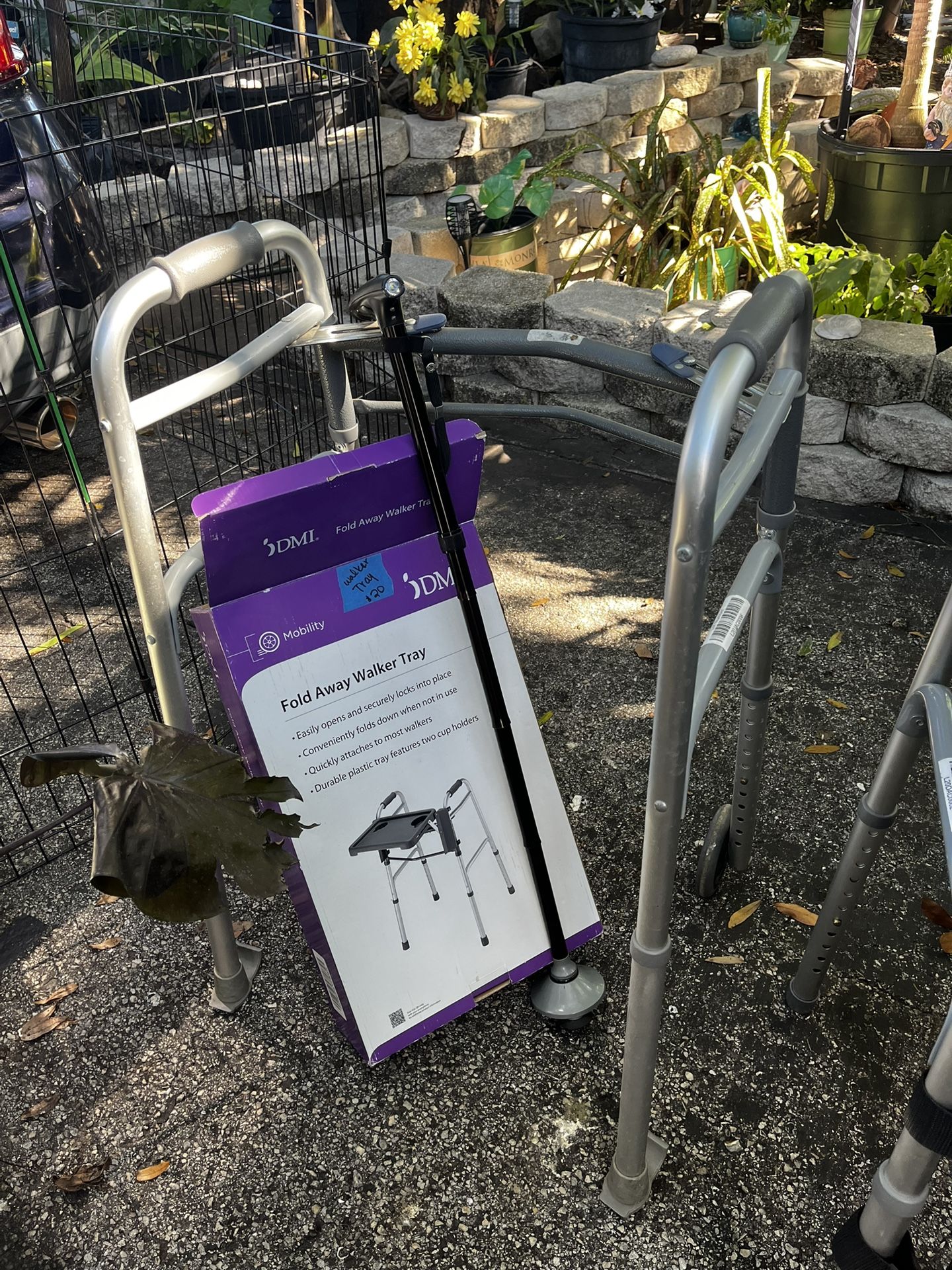 Walker With Tray And Cane