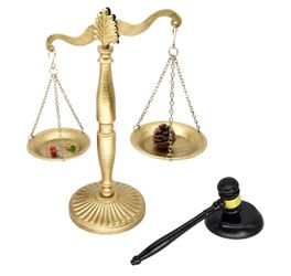 Antique Metal Justice Represent Libra Jewelry Tower/w Wooden Gavel and Block Set, Lawyer Scale of Justice, Judge Sound Block Set, Auction Sale – Golde