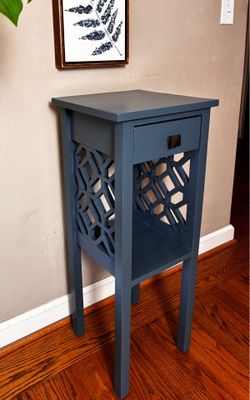 Small but tall wooden BoHo nightstand