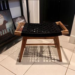 Boho Black Macrame Wood Stool Bench