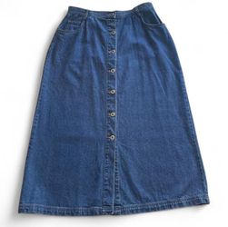 Blue Denim Midi Skirt Button-Front