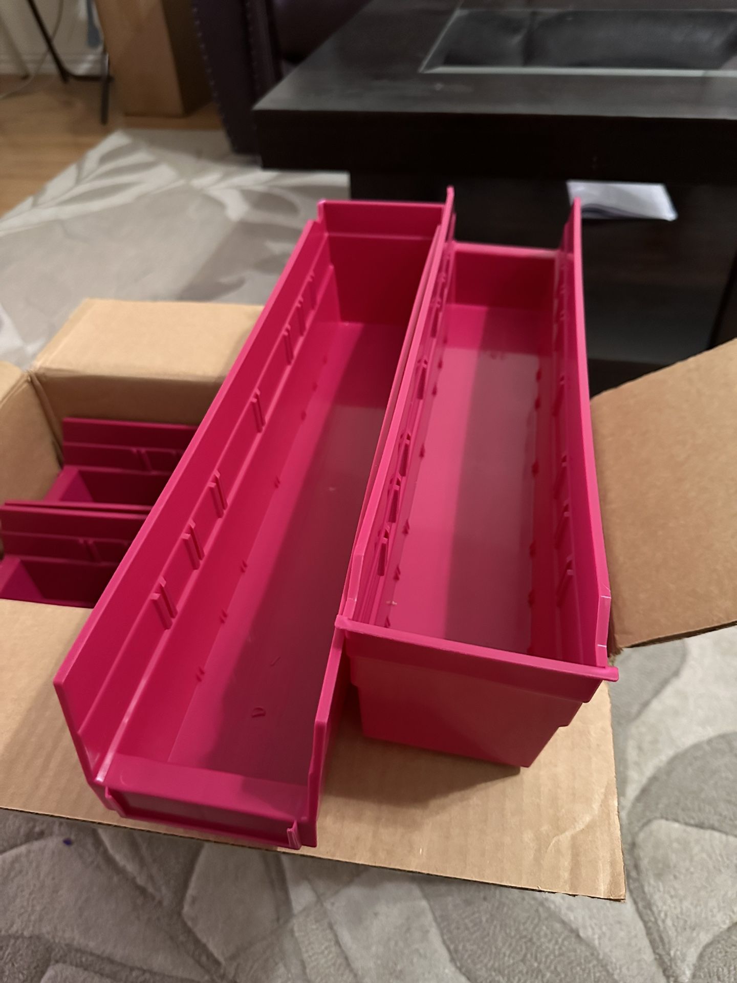 (40 Bins) Quantum Storage Systems QSB103PK 20-Pack 4" Hanging Plastic Shelf Bin Storage Containers, 17-7/8" x 4-1/8" x 4" , Pink