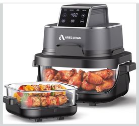 Arecovas 4-in-1 Portable Glass Air Fryer, 140–400°F Precise Heat, Max Crisp Technology, 4.2QT & 1.6QT Dual Containers with Lids, Freezer & Dishwasher 
