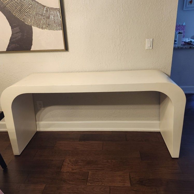 White minimalist waterfall console table TV stand 60"