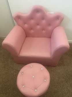 Pink Kids Princess Chair with Ottoman