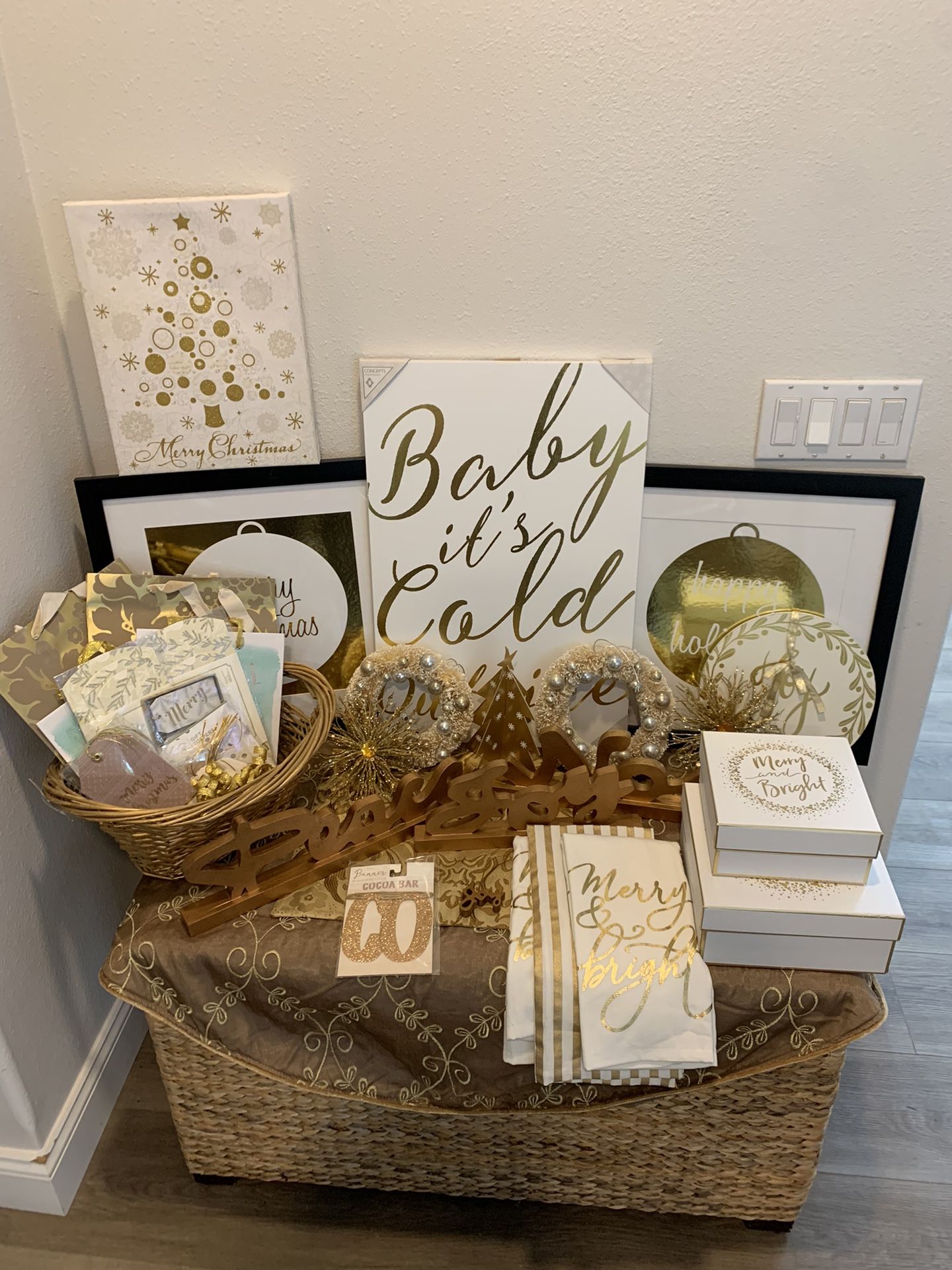 Gold Christmas Decorations Lot - Holiday Home Decor - merry & bright joy noel peace - Simi Valley