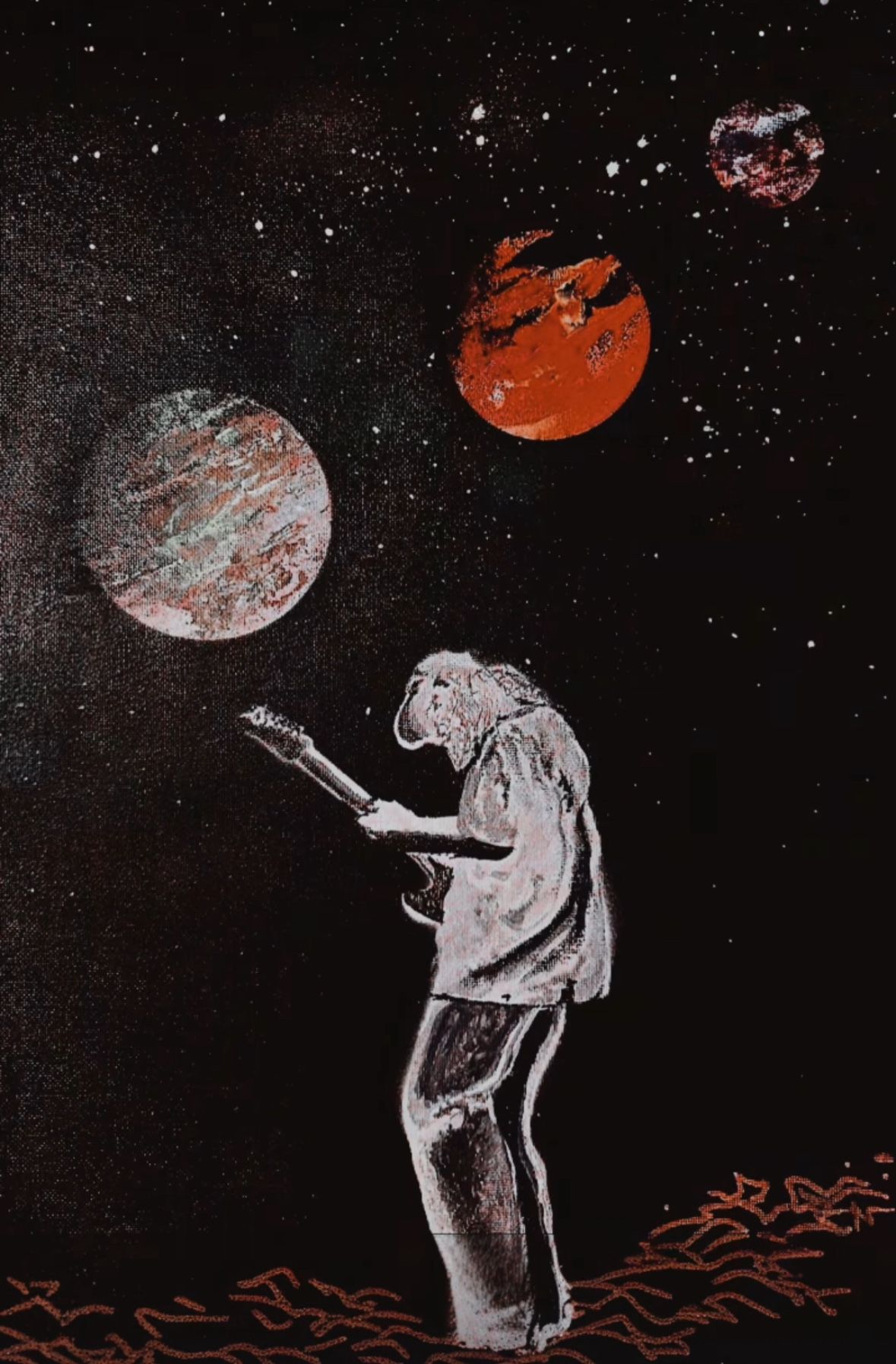 Guitars In Space 11x14 Canvas Spray Paint