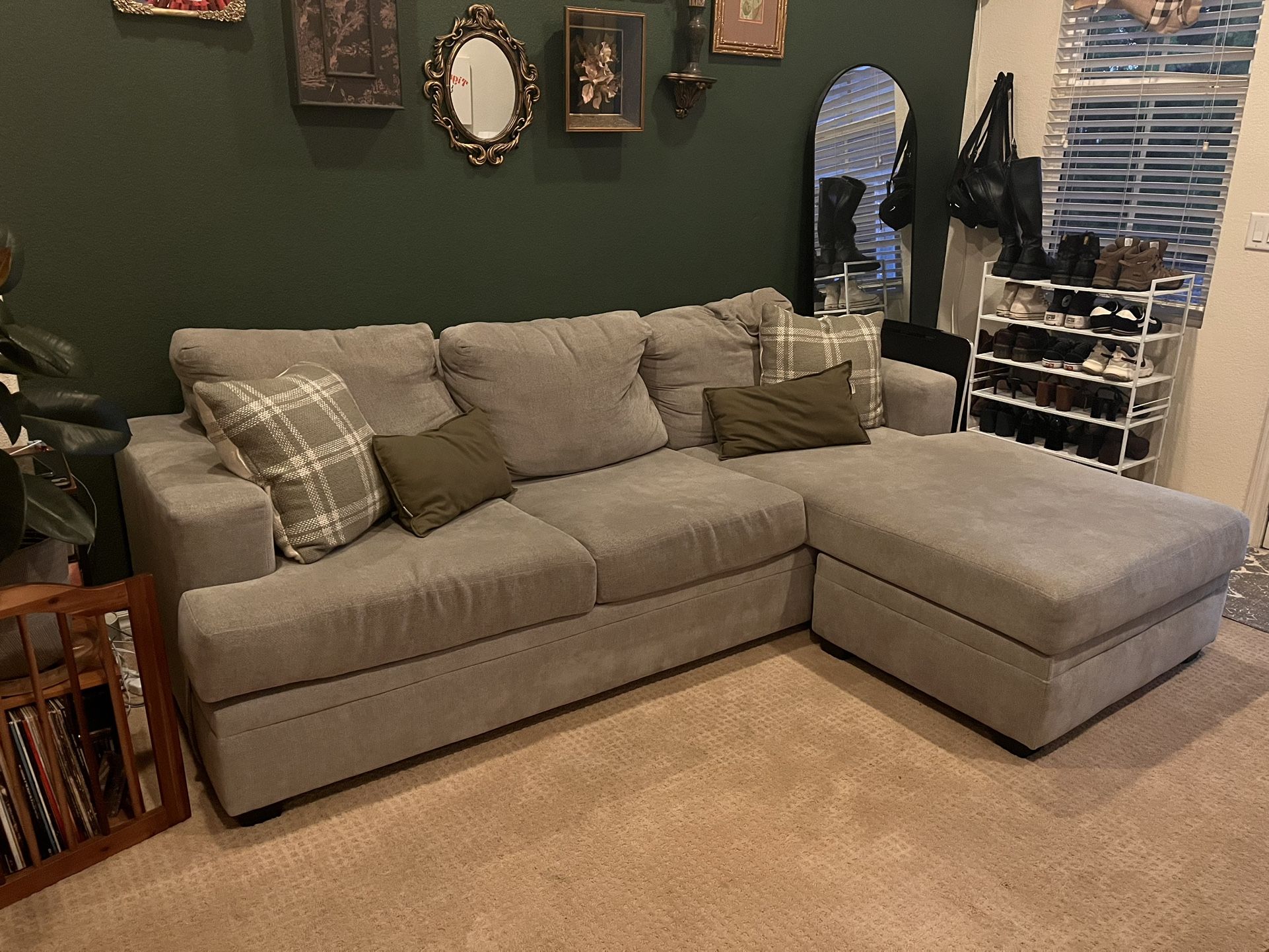 Light Grey L shaped Sleeper Sectional