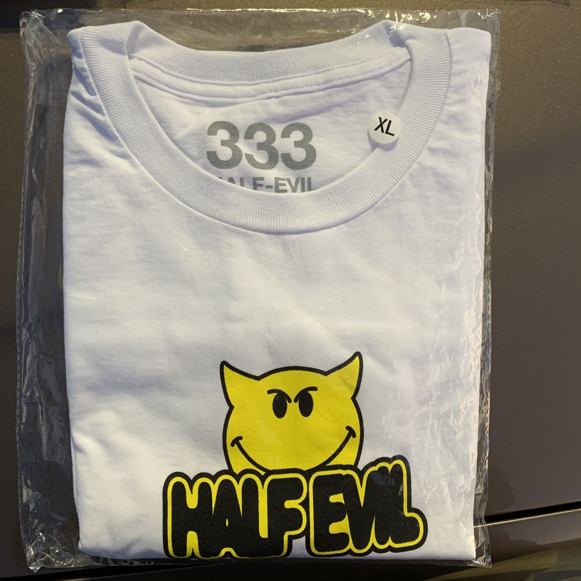 Half Evil 333 Half Evil Smiley Face White