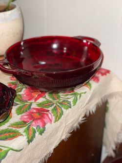 Ruby Red Glass Bowl with Handles