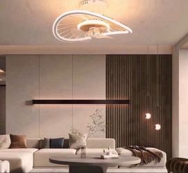 19.6 in. Smart Indoor White Irregular Modern Low Profile Semi Flush Mount Ceiling Fan LED Light with Remote Control App