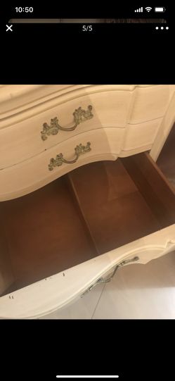 French Provincial dresser vintage in white wash finish .