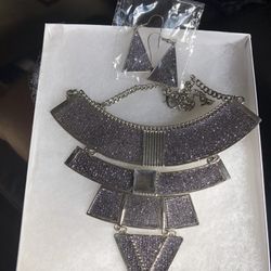 Purple Stardust Necklace And Earrings