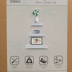 3 Piece Set Floating White Shelves 