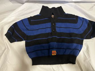 FB County Black and Blue striped crop-top shirt Size XS