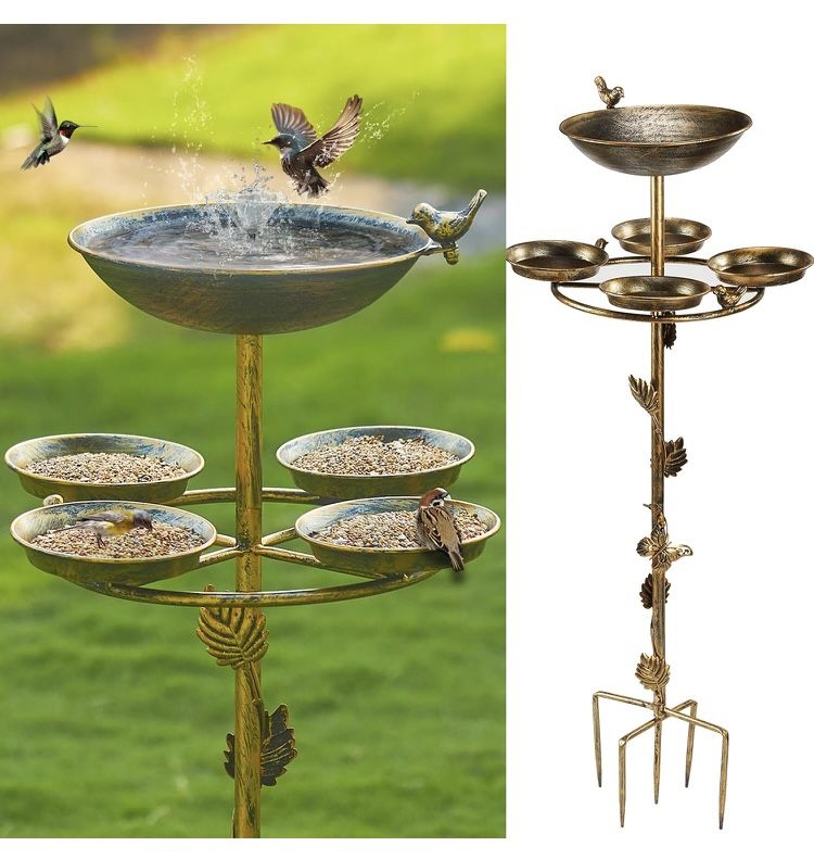 43" H Metal Bird Bath and Feeder for Outside With 4 Tray - Outdoor Garden Yard Patio Decor