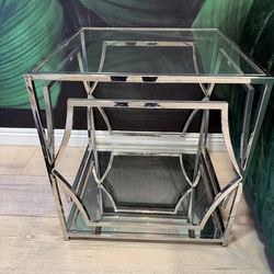 Gently used side table glass top and mirror bottom