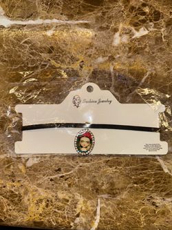 Frida Kahlo Portrait Rhinestoned Black Cord Choker Necklace