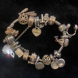 Authentic Real Gold And silver Pandora Bracelet With 19 Charms 
