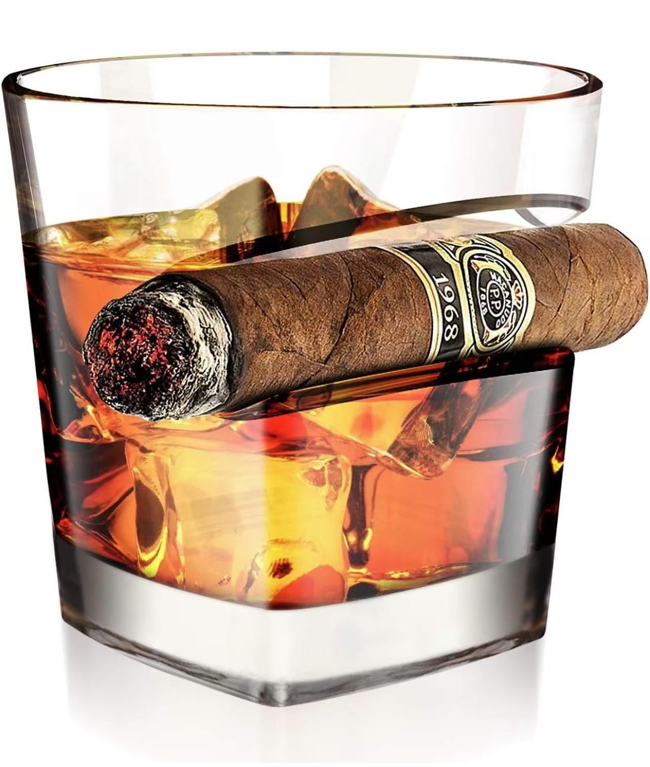 Premium Whiskey Cigar Glass 15 Oz with Rest Holder, Old Fashioned Whiskey Glass, Cool Bourbon Rum Birthday Gifts for Men, Dad, Boyfriend, Men Cave Dec