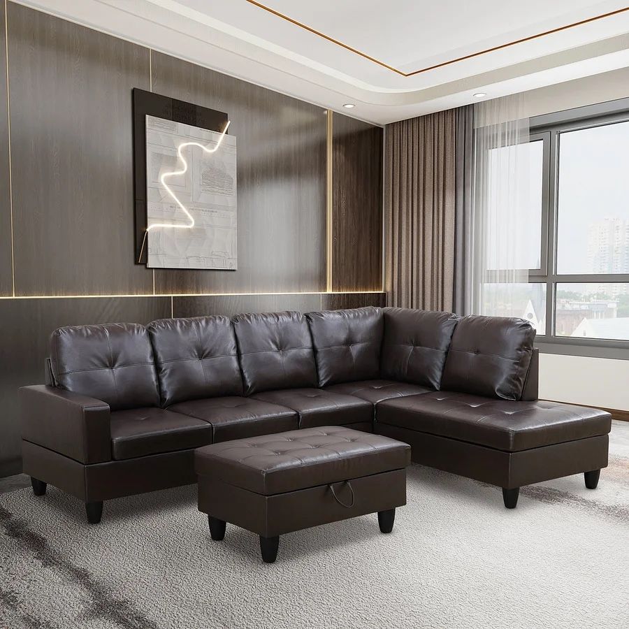 Dark Brown Leather Sectional Couch