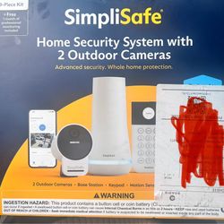 SimpliiSafe home security system with two outdoor cameras. Video Doorbell Pro Wired.