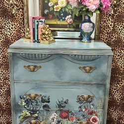 🖤 Moody Vintage Floral Dresser on Casters