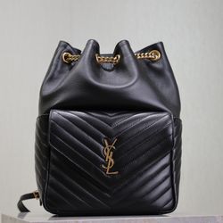 SAINT LAURENT Lambskin Matelasse Monogram Joe Backpack Black 22×29×15cm