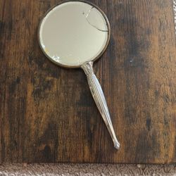 Antique Brass Hand Mirror with Ornate Alloy Handle – Vintage Vanity Decor